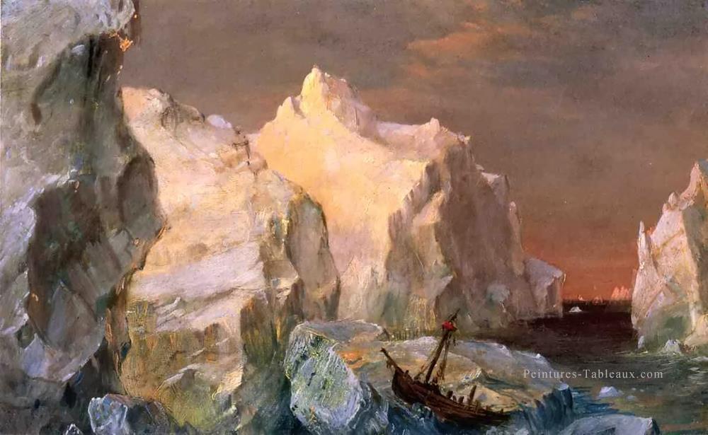 Icebergs et épaves au coucher du soleil paysage Fleuve Hudson Frederic Edwin Church Peintures à l'huile